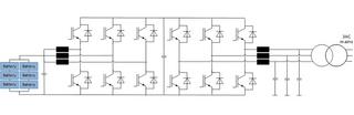 蓄電池側に3ユニットのバックブーストPFCコンバータを使用した双方向BESSの基本回路図